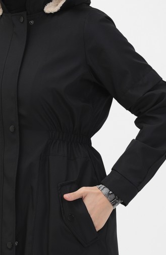 Coat aus Bondit-Stoff mit Pelzdetail 1005-04 Schwarz 1005-04