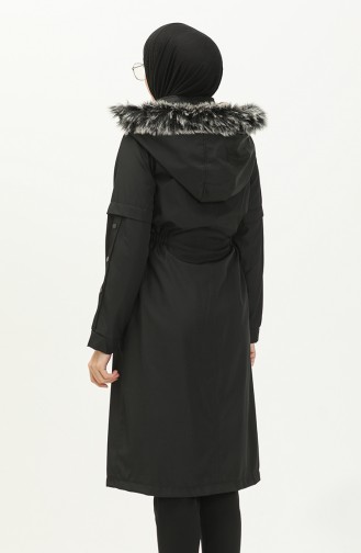 Coat aus Bondit-Stoff mit Pelzdetail 1005-04 Schwarz 1005-04