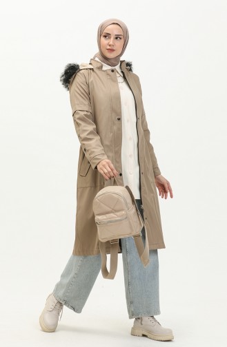 Coat aus Bondit-Stoff mit Pelzdetail 1005-05 Beige 1005-05