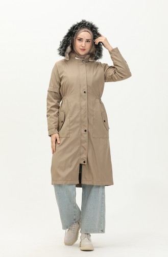 Coat aus Bondit-Stoff mit Pelzdetail 1005-05 Beige 1005-05