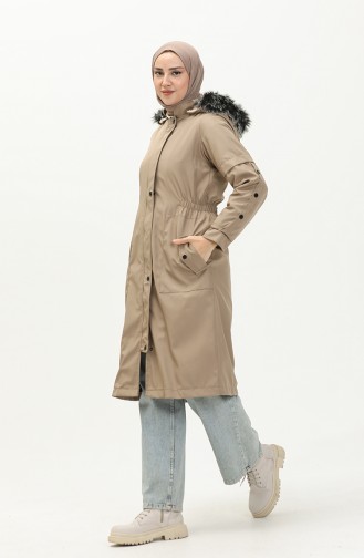 Coat aus Bondit-Stoff mit Pelzdetail 1005-05 Beige 1005-05