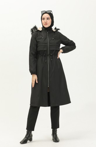 Manteau à Glissière en Tissu Bondit 1123-01 Noir 1123-01