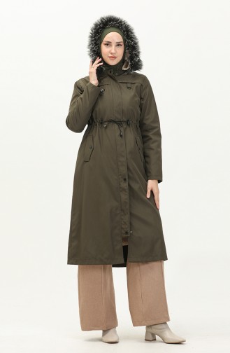 Manteau à Taille Élastique en Tissu Bondit 7015-02 Khaki 7015-02