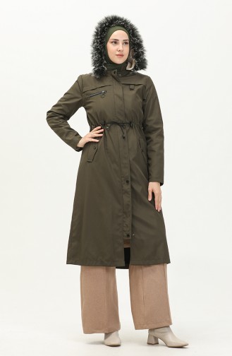 Manteau à Taille Élastique en Tissu Bondit 7015-02 Khaki 7015-02