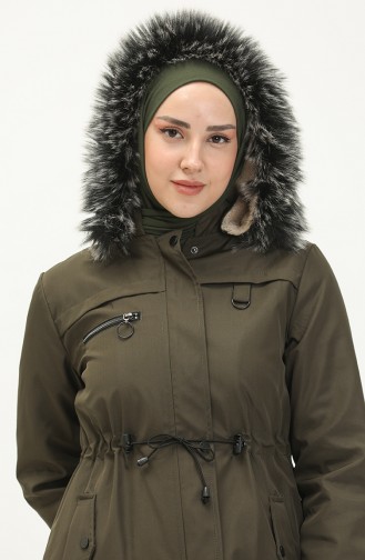 Manteau à Taille Élastique en Tissu Bondit 7015-02 Khaki 7015-02