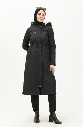 Manteau à Taille Élastique en Tissu Bondit 7015-04 Noir 7015-04