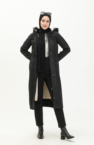 Coat aus Bondit-Stoff mit elastischer Taille 7015-04 Schwarz 7015-04