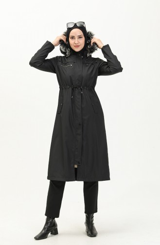 Coat aus Bondit-Stoff mit elastischer Taille 7015-04 Schwarz 7015-04