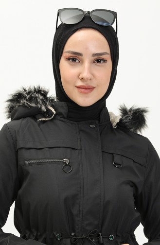 Manteau à Taille Élastique en Tissu Bondit 7015-04 Noir 7015-04