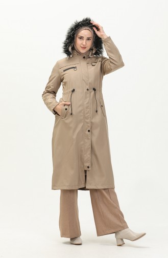 Coat aus Bondit-Stoff mit elastischer Taille 7015-05 Beige 7015-05