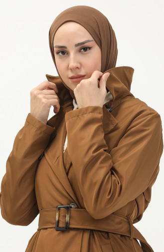 Bondit Kumaş Kuşaklı Trençkot 1002-02 Taba
