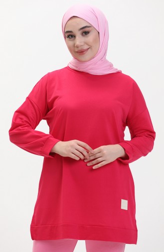 Oversized Tweedraads Hijabtuniek Voor Dames 8450 Fuchsia 8450.FUŞYA