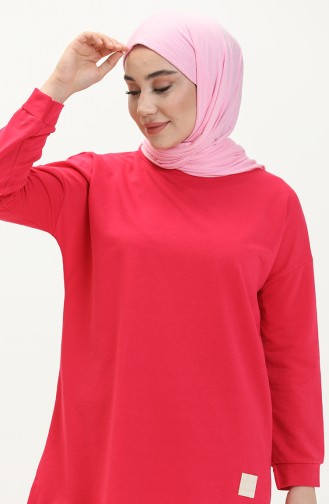 Oversized Tweedraads Hijabtuniek Voor Dames 8450 Fuchsia 8450.FUŞYA