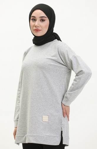 Übergroße Zweifädige Hijab-Tunika Für Damen 8450 Grau 8450.Gri