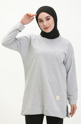 Übergroße Zweifädige Hijab-Tunika Für Damen 8450 Grau 8450.Gri