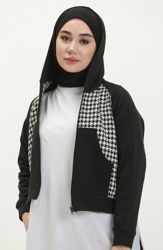 Cardigan Zippé à Motif 1062-01 Noir Blanc 1062-01