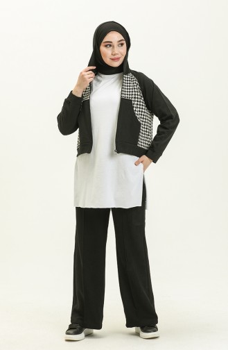 Cardigan Zippé à Motif 1062-01 Noir Blanc 1062-01