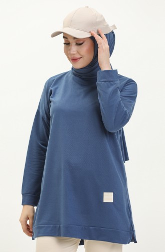 Oversized Tweedraads Hijabtuniek Voor Dames 8450 Indigo 8450.İndigo