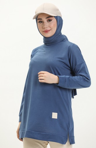 Oversized Tweedraads Hijabtuniek Voor Dames 8450 Indigo 8450.İndigo