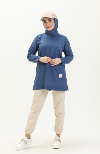 Women`s Oversize Two Thread Hijab Tunic 8450 Indigo 8450.İndigo