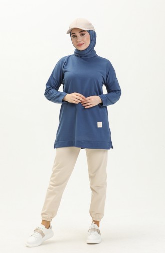 Tunique Hijab Oversize à Deux Fils Femme 8450 Indigo 8450.İndigo