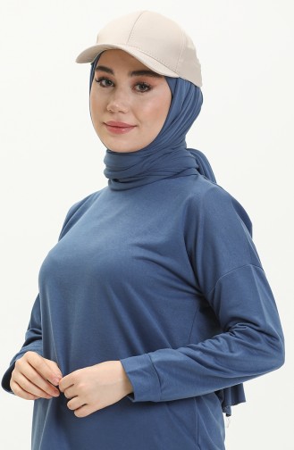 Tunique Hijab Oversize à Deux Fils Femme 8450 Indigo 8450.İndigo