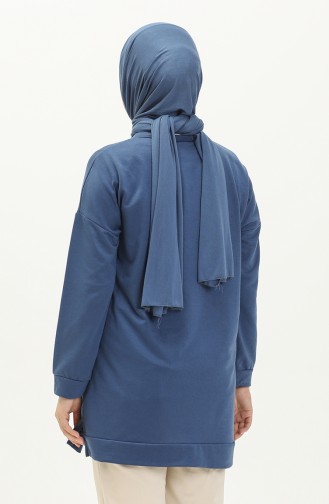 Oversized Tweedraads Hijabtuniek Voor Dames 8450 Indigo 8450.İndigo