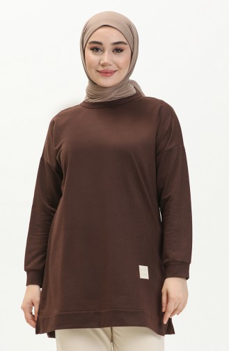Übergroße Zweifädige Hijab-Tunika Für Damen 8450 Braun 8450.Kahverengi