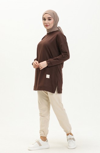 Women`s Oversize Two Thread Hijab Tunic 8450 Brown 8450.Kahverengi