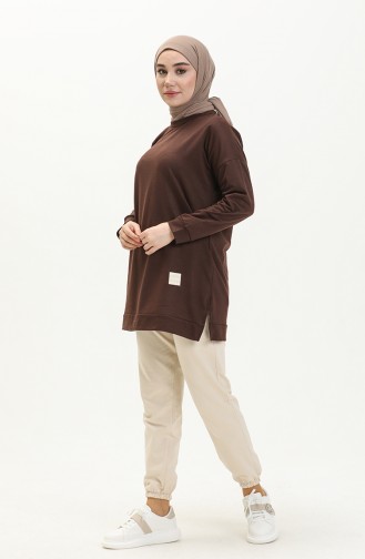 Tunique Hijab Oversize à Deux Fils Pour Femme 8450 Marron 8450.Kahverengi