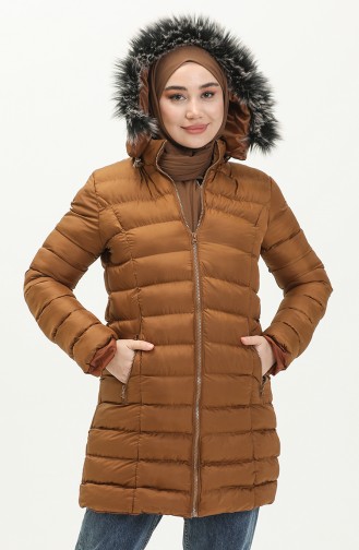 Zippered Quilted Coat 1001-02 Tan 1001-02