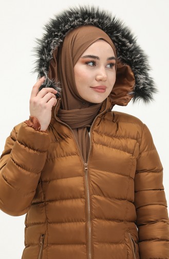 Fermuarlı Kapitone Mont 1001-02 Taba