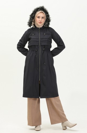 Bondit Fabric Zippered Coat 1123-03 Navy Blue 1123-03