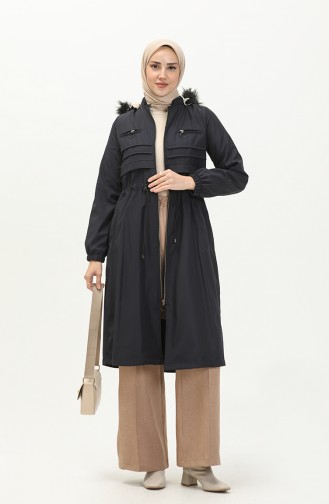 Bondit Fabric Zippered Coat 1123-03 Navy Blue 1123-03