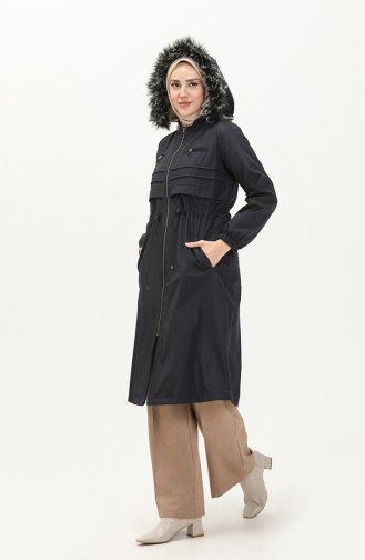 Bondit Fabric Zippered Coat 1123-03 Navy Blue 1123-03