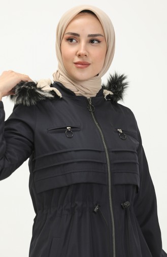 Bondit Fabric Zippered Coat 1123-03 Navy Blue 1123-03