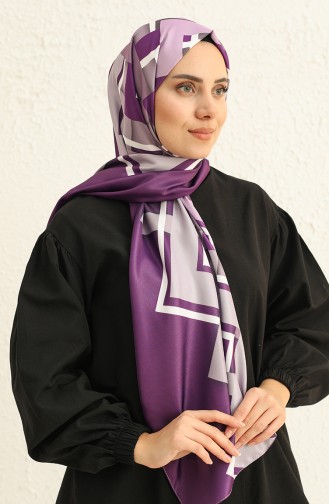 Desenli Twill Şal 7001-09 Lila