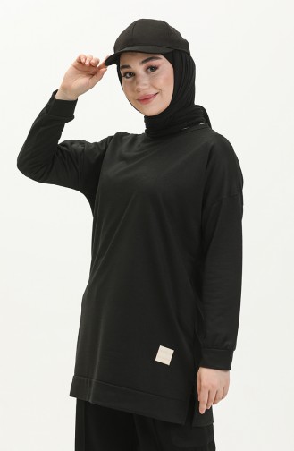 Übergroße Zweifädige Hijab-Tunika Für Damen 8450 Schwarz 8450.siyah