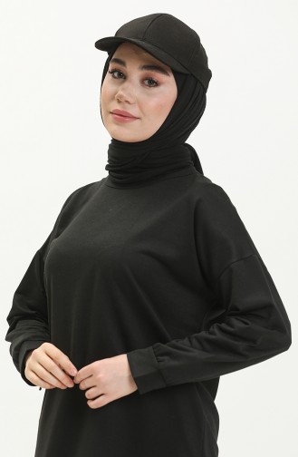 Tunique Hijab Oversize à Deux Fils Pour Femme 8450 Noir 8450.siyah