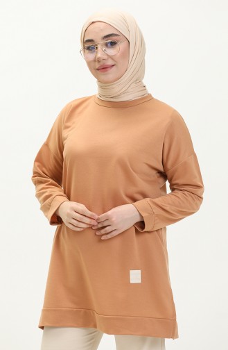 Übergroße Zweifädige Hijab-Tunika Für Damen 8450 Tan 8450.TABA