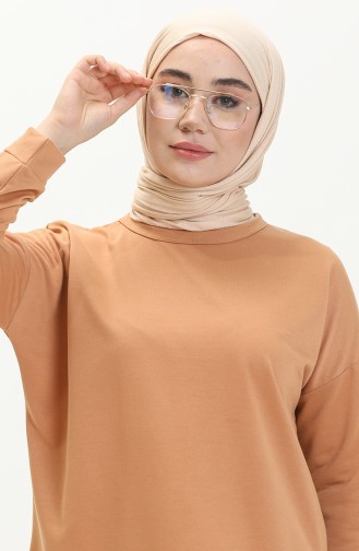 Kadın Oversize İki İplik Tesettür Tunik 8450 Taba