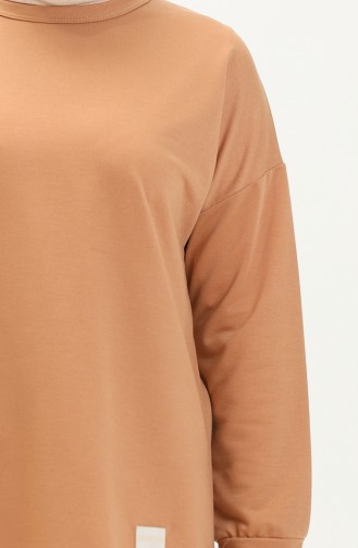 Übergroße Zweifädige Hijab-Tunika Für Damen 8450 Tan 8450.TABA