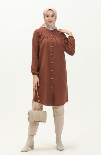 Shirred Buttoned Tunic 4054-01 Brown 4054-01