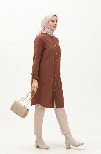 Shirred Buttoned Tunic 4054-01 Brown 4054-01