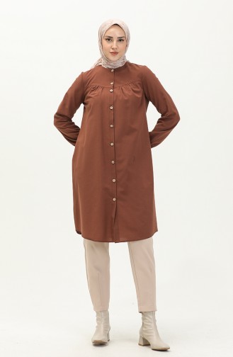 Shirred Buttoned Tunic 4054-01 Brown 4054-01