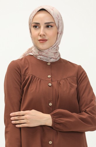 Shirred Buttoned Tunic 4054-01 Brown 4054-01