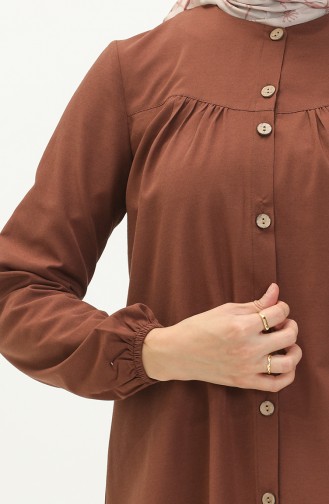 Shirred Buttoned Tunic 4054-01 Brown 4054-01