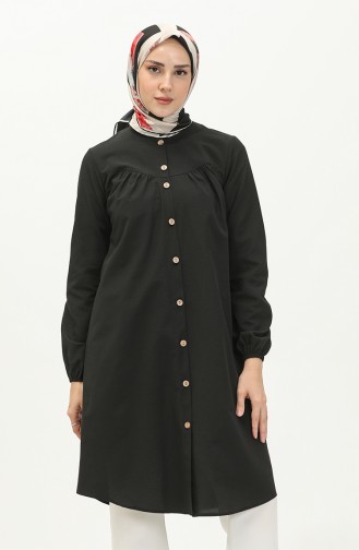 Shirred Buttoned Tunic 4054-02 Black 4054-02