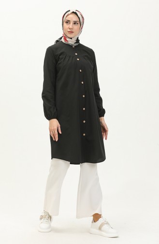 Shirred Buttoned Tunic 4054-02 Black 4054-02