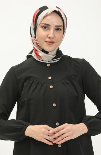 Shirred Buttoned Tunic 4054-02 Black 4054-02